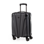 Gray suitcase with wheels on a white background