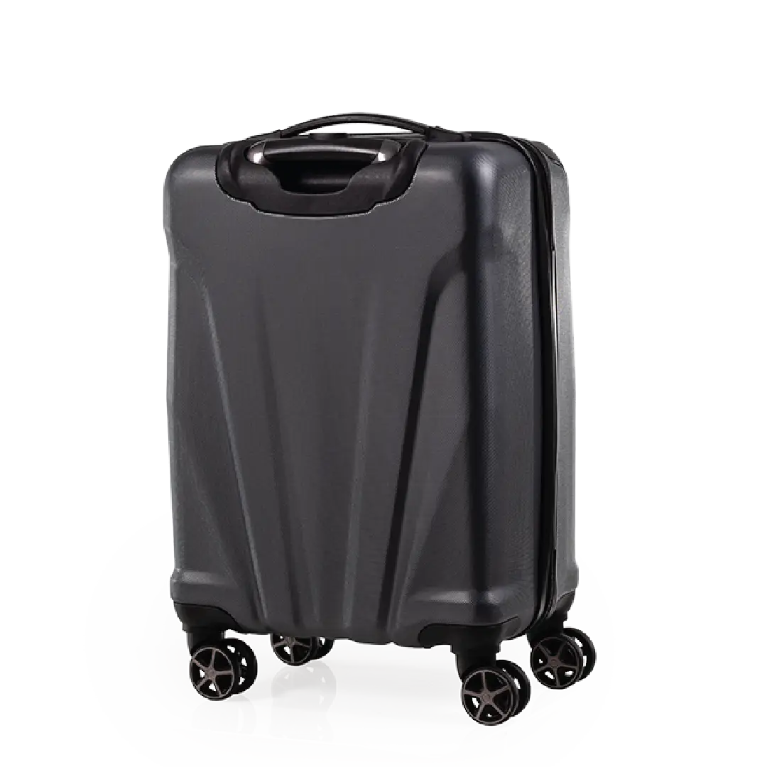 Black suitcase with wheels on a white background