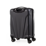 Black suitcase with wheels on a white background