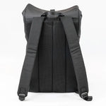 Back view of a black backpack on a white background