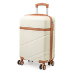 Beige suitcase with brown accents on a white background